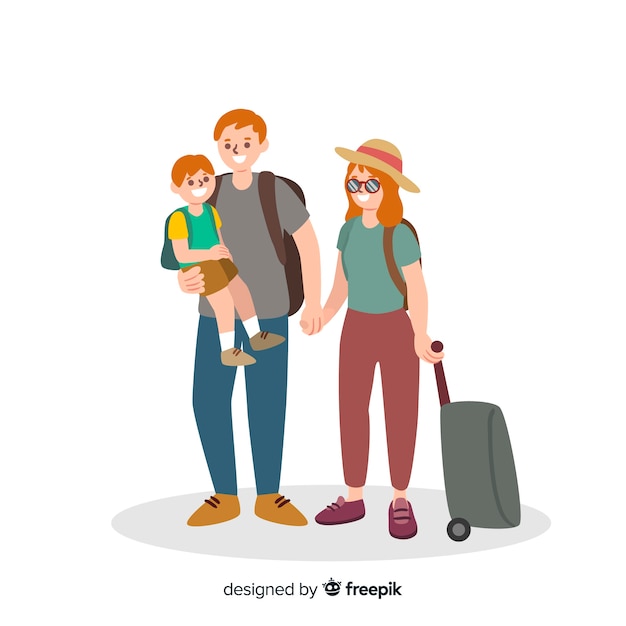 Fondo plano familia viajando