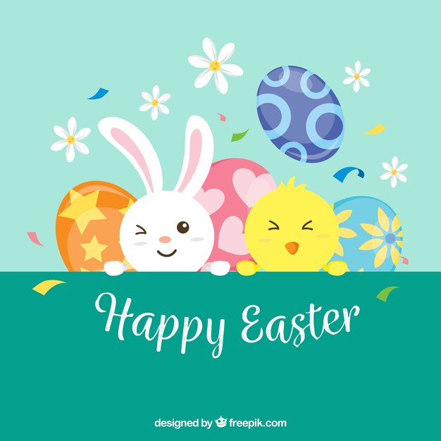 Fondo plano de feliz pascua