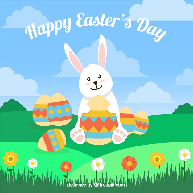 Fondo plano de feliz pascua