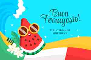 Vector gratuito fondo plano de ferragosto con sandía y onda