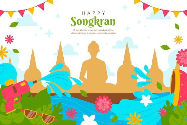 Vector gratuito fondo plano para el festival del agua de songkran
