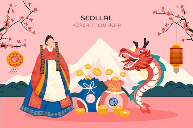 Vector gratuito el fondo plano para el festival coreano de seollal