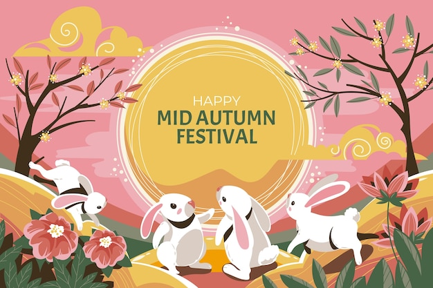 Vector gratuito fondo plano del festival del medio otoño