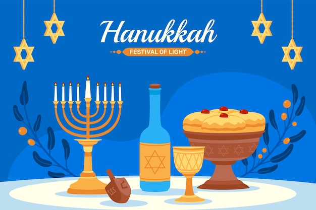 Vector gratuito fondo plano para la fiesta judía de hanukkah