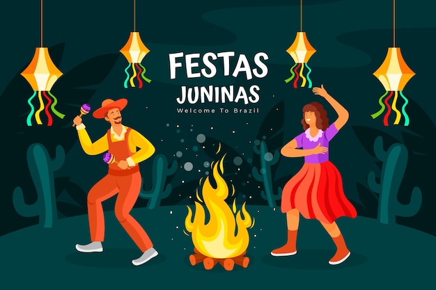 Vector gratuito fondo plano de fiestas juninas