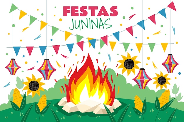 Vector gratuito fondo plano de fiestas juninas