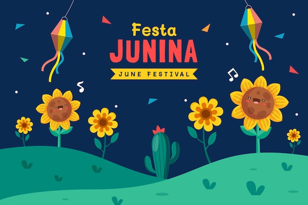 Vector gratuito fondo plano de fiestas juninas