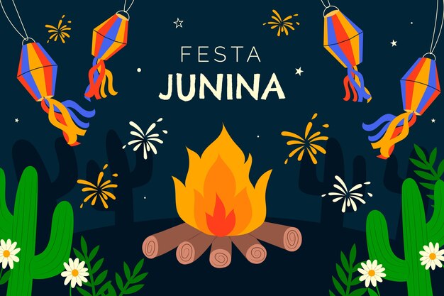 Vector gratuito fondo plano de fiestas juninas