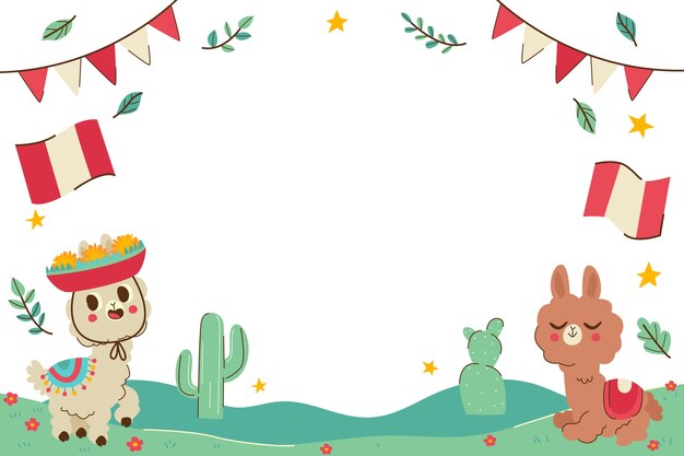 Fondo plano de fiestas patrias con llamas y banderines
