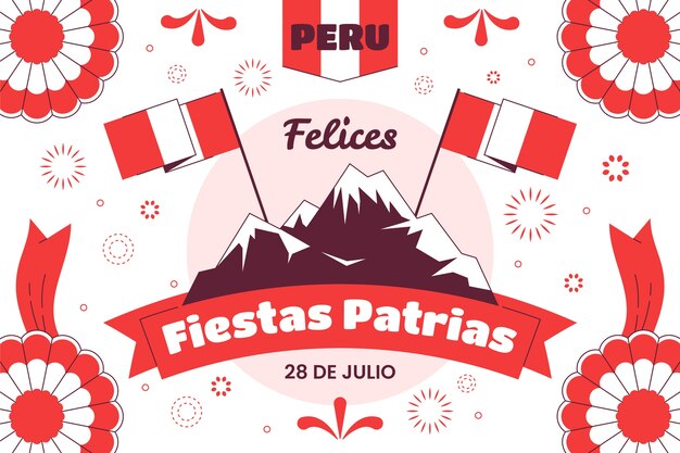 Fondo plano de fiestas patrias con montaña y rosetones