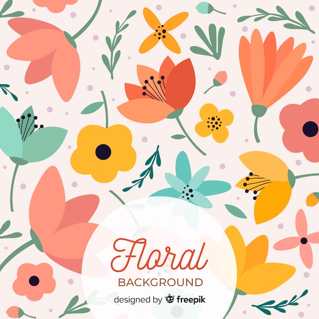 Fondo plano de flores de colores cálidos