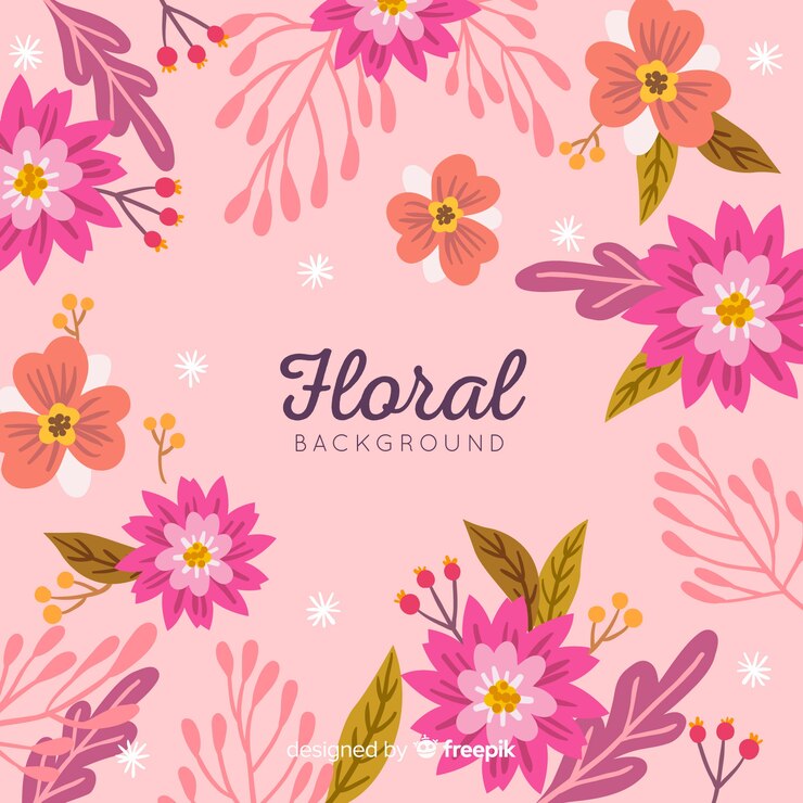 Vector gratuito fondo plano flores y hojas