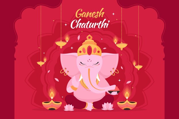 Fondo plano de ganesh chaturthi con elefante