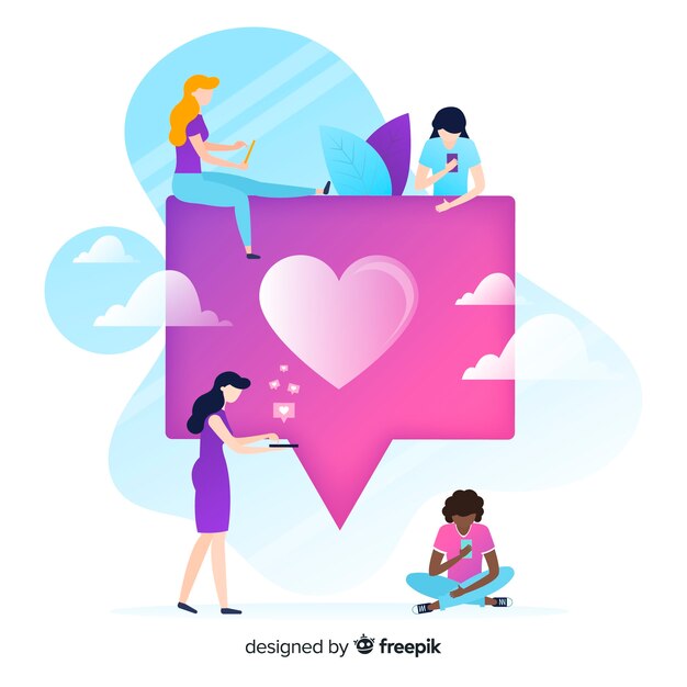 Fondo plano gente joven concepto me gusta en redes sociales