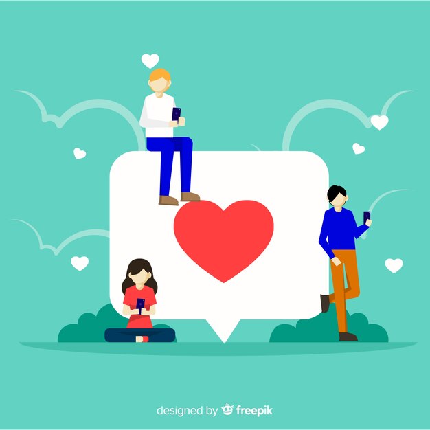 Fondo plano gente joven concepto me gusta en redes sociales