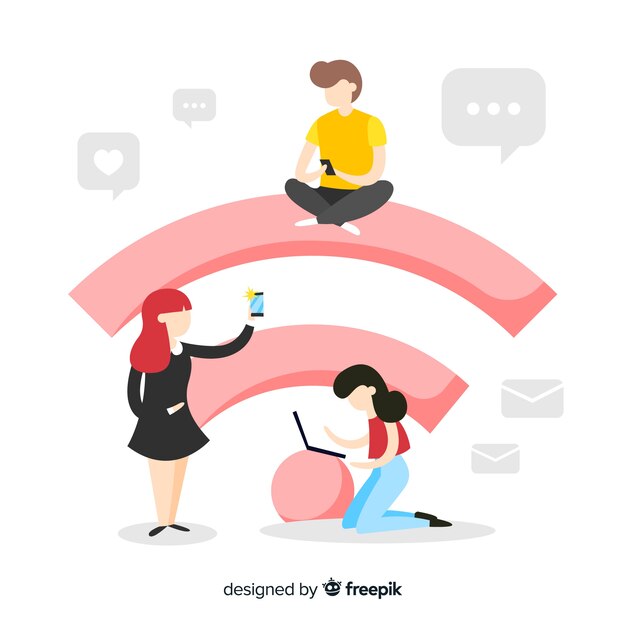 Fondo plano gente con signo de wifi