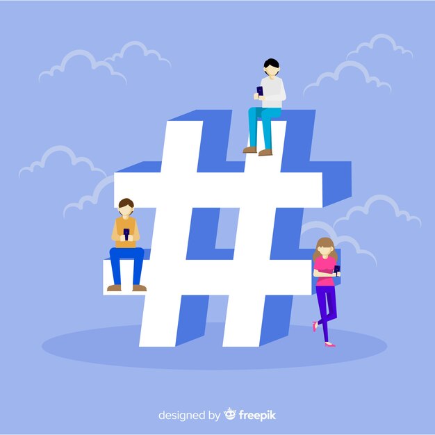 Fondo plano gente con símbolo de almohadilla en redes sociales