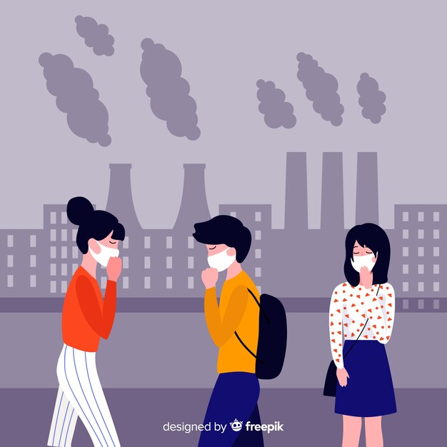 Fondo plano gente sufriendo la contaminación