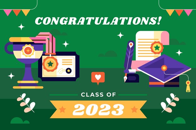 Vector gratuito fondo plano para la graduación de la clase 2023