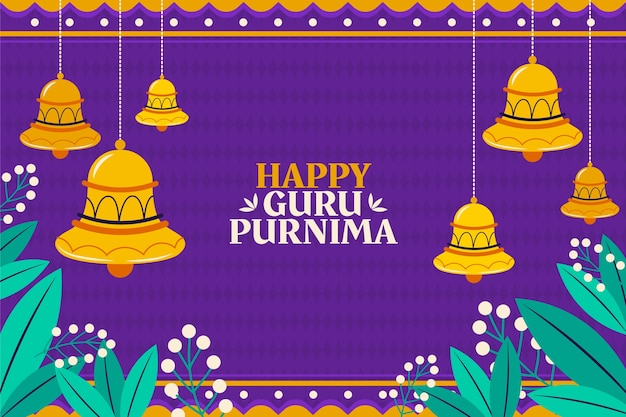 Vector gratuito fondo plano de guru purnima con campanas