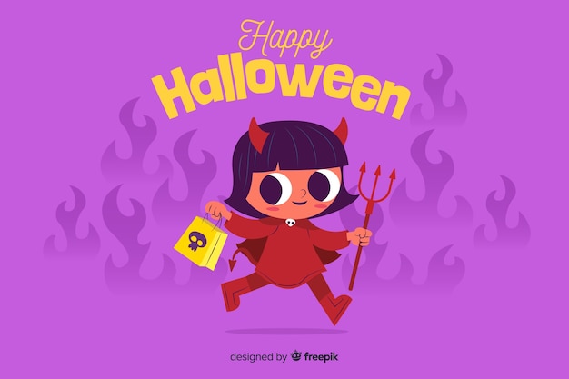 Vector gratuito fondo plano de halloween con lindo diablo