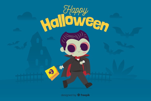 Vector gratuito fondo plano de halloween con vampiro lindo