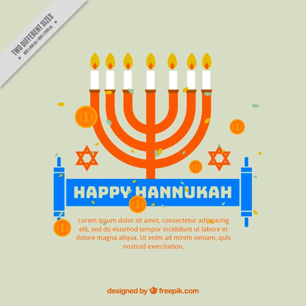 Fondo plano de hanukkah con monedas y candelabro