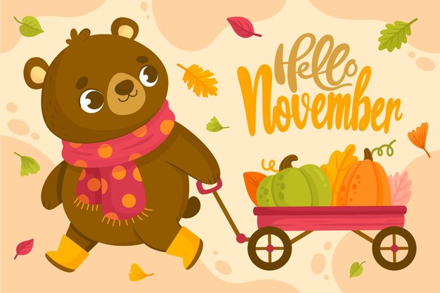 Fondo plano de hola noviembre para la celebración de otoño