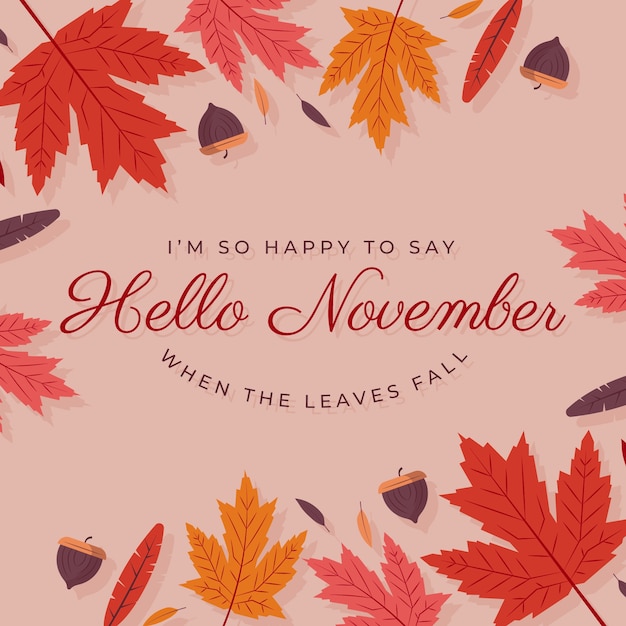 Vector gratuito fondo plano de hola noviembre para el otoño