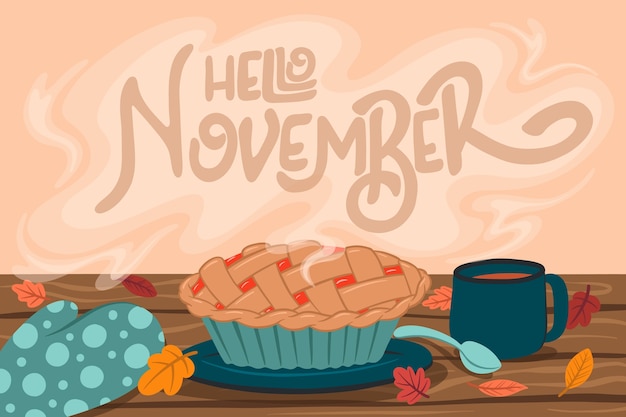 Vector gratuito fondo plano de hola noviembre para el otoño