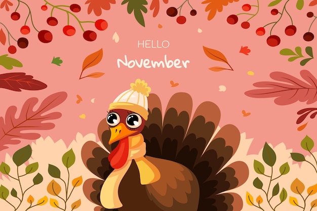 Vector gratuito fondo plano de hola noviembre para el otoño