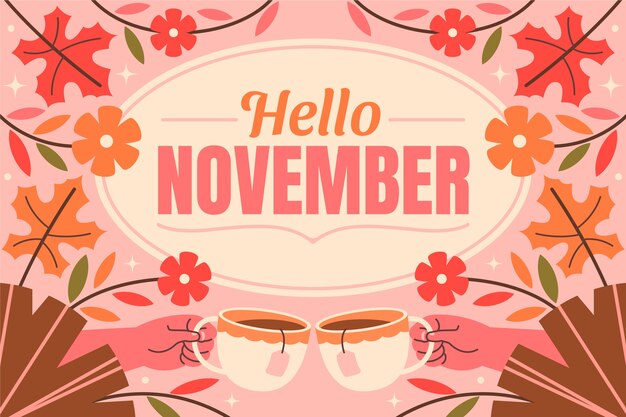 Fondo plano de hola noviembre para el otoño