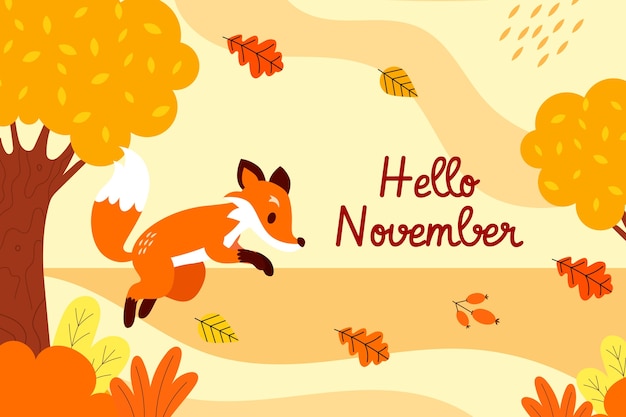 Fondo plano de hola noviembre para el otoño