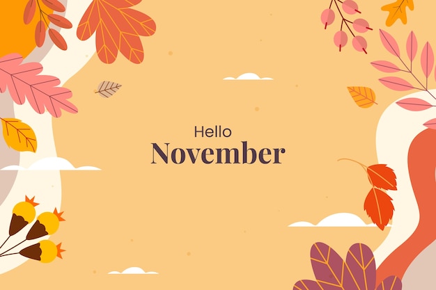 Vector gratuito fondo plano de hola noviembre para el otoño