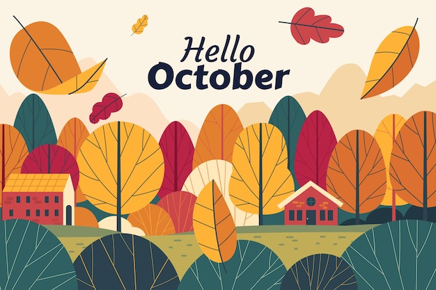 Fondo plano de hola octubre para la celebración de otoño