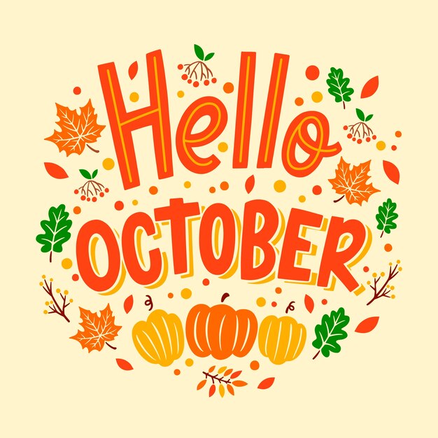 Fondo plano de hola octubre para el otoño