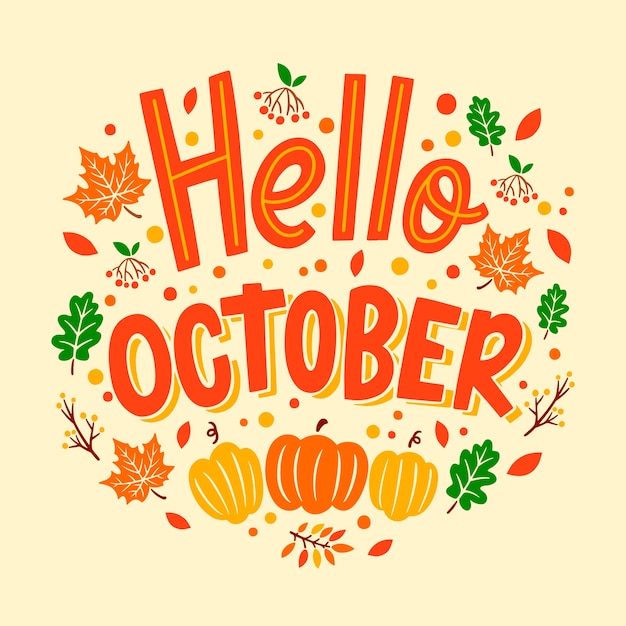 Fondo plano de hola octubre para el otoño