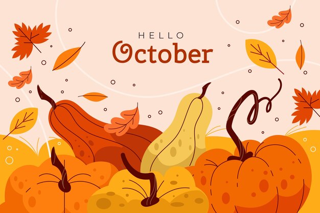 Fondo plano de hola octubre para el otoño