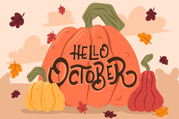 Vector gratuito fondo plano de hola octubre para el otoño