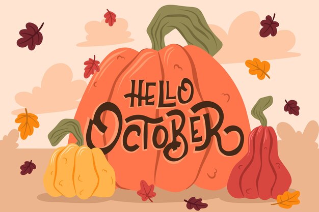 Fondo plano de hola octubre para el otoño