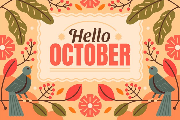 Fondo plano de hola octubre para el otoño