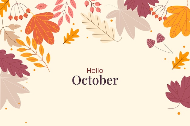 Vector gratuito fondo plano de hola octubre para el otoño