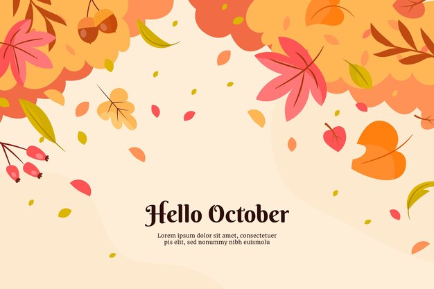 Fondo plano hola octubre otoño
