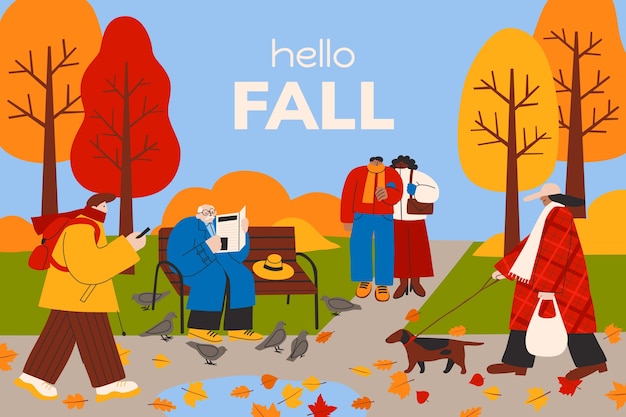 Vector gratuito fondo plano hola otoño para celebración de otoño