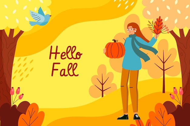 Fondo plano de hola otoño para el otoño