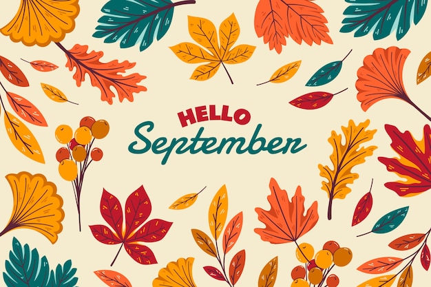 Fondo plano hola septiembre para el otoño