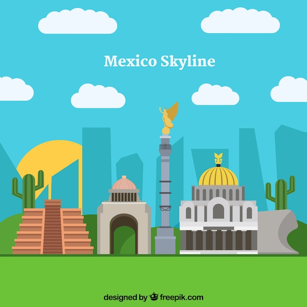 Vector gratuito fondo plano de horizonte de méxico