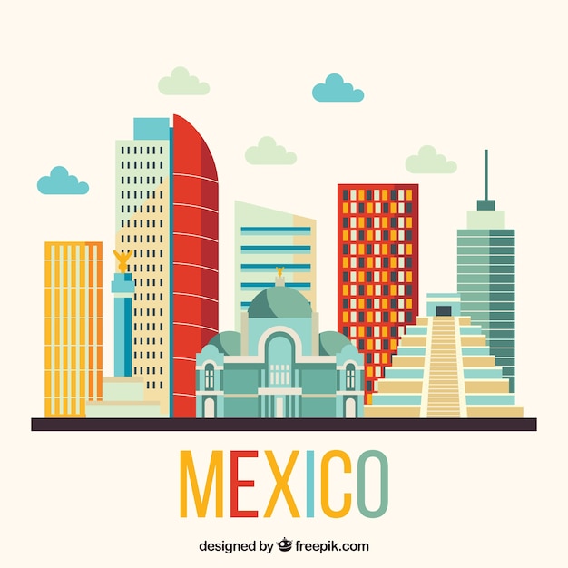 Vector gratuito fondo plano de horizonte de méxico