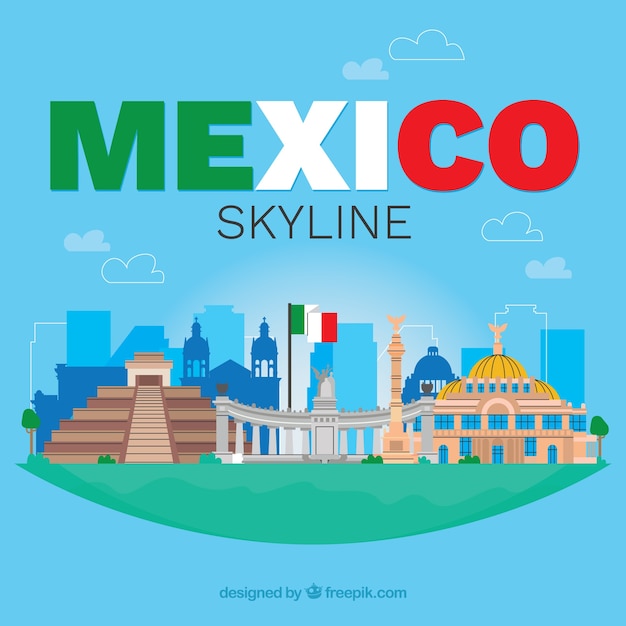 Vector gratuito fondo plano de horizonte de méxico