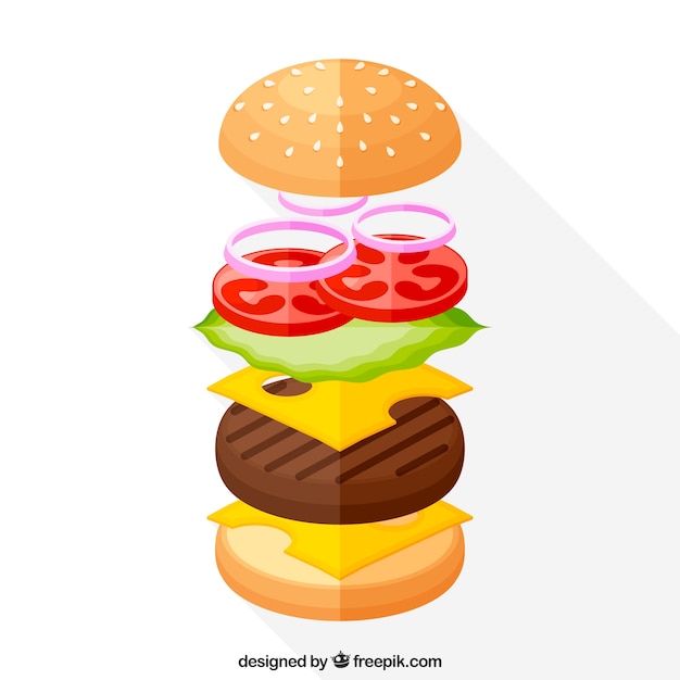 Vector gratuito fondo plano con ingredientes de la hamburguesa